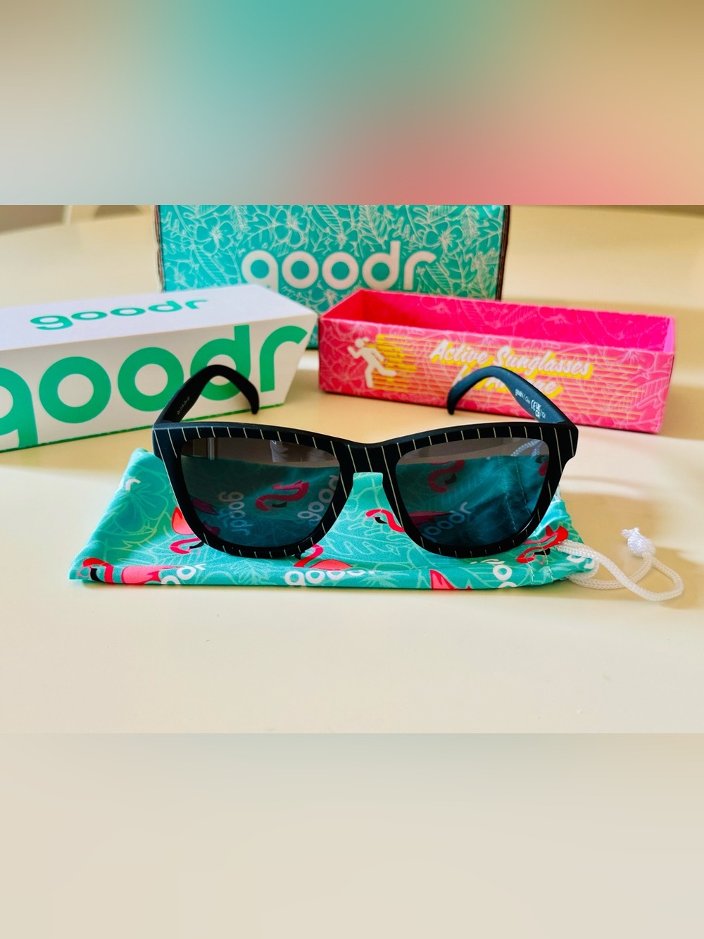 goodr OG Black Pinstripe Sunglasses - Run to the Open Bar - NIB